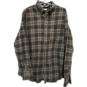 GH Bass Co Flannel Shirt Men Size L Green Red Brown Plaid 100% Cotton Outdoor